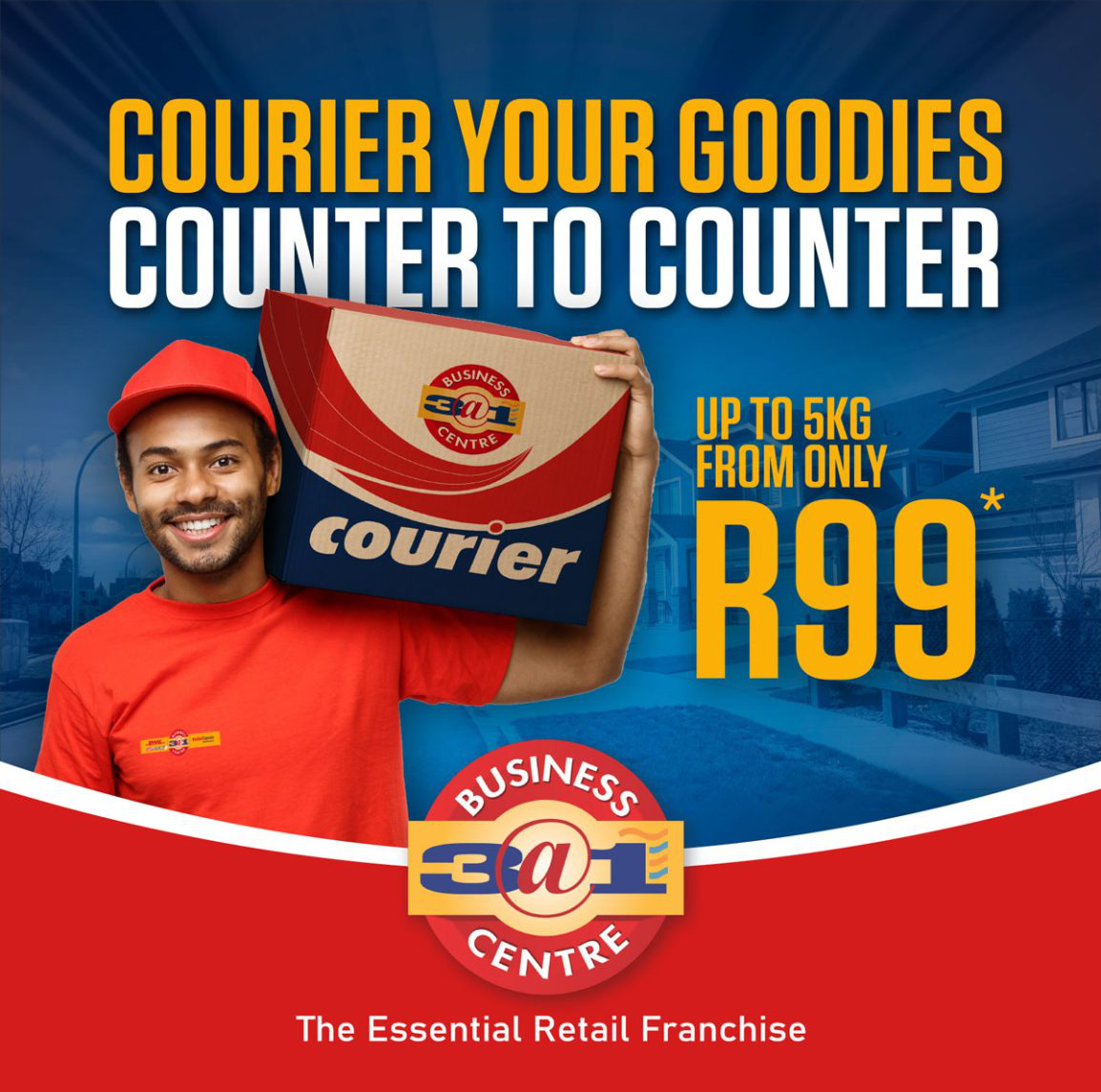 3at1 Plattekloof Cape Town Domestic - Courier - Courier Guy Holding Parcel Domestic Courier Local Same Day Express, Overnight Courier, Economy, Air Freight Visit 3@1 Plattekloof for your fast & reliable domestic courier We offer 3 courier services to suit your needs – Local Same Day, Overnight Courier and Economy Road services From as little as R99.00 (T&C’s apply). We also provide international courier with DHL EXPRESS Send your goodies, documents, fashion accessories and more! Business and home deliveries throughout South Africa